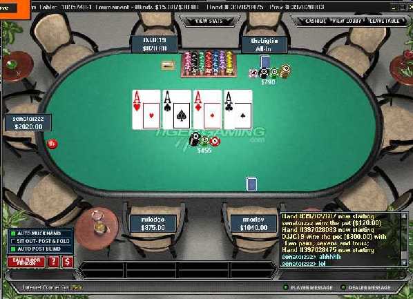 texas hold 'em with 4 aces on the board and a
player betting all-in